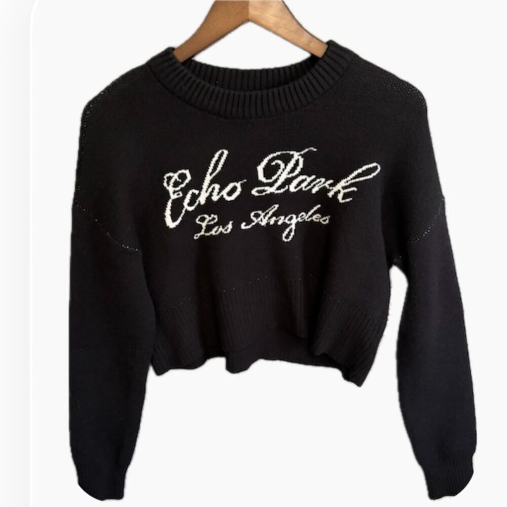 NWT Y2K PacSun Echo Park Los Angeles Black Cropped Script Sweater Small